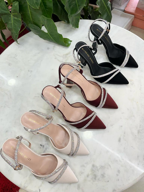 Rhinestone Embedded Bridal Pointy Heels
